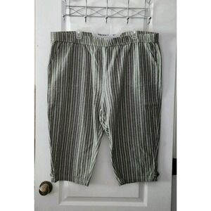 Emily Daniels Pull On Carpri Pants Women's Green White Stripe Pockets Cotton XXL